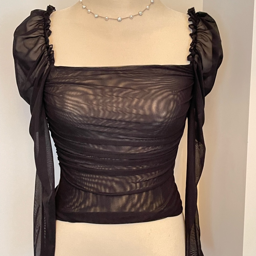 Cute balloon sleeves chiffon blouse